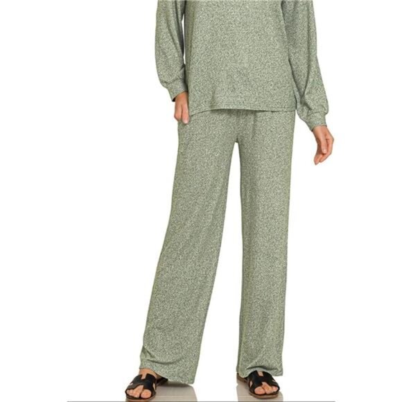 Zenana Soft Melange Long Sleeve Tee & Pants Set - Picture 1 of 2